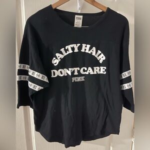 PINK Victoria's Secret Black Long Sleeve Tee with White Text